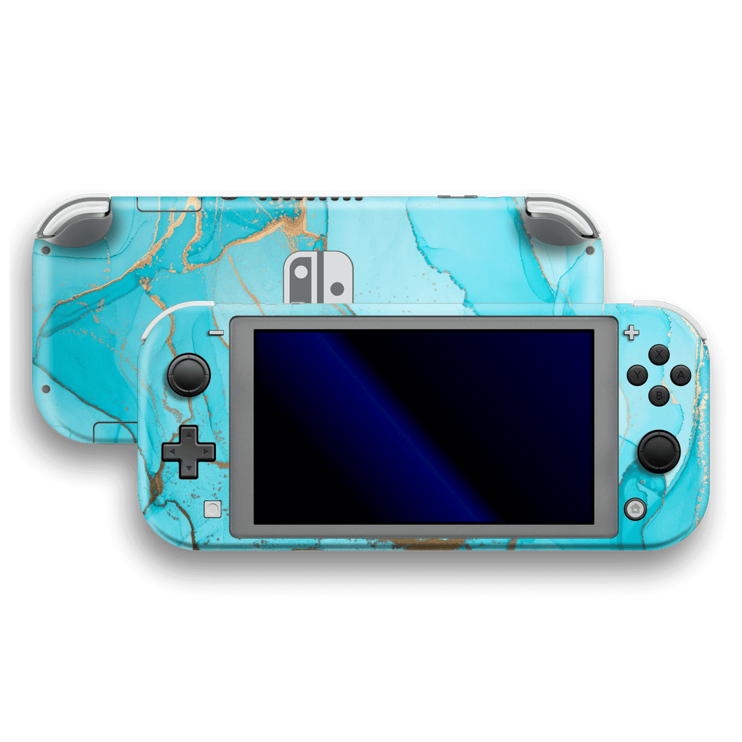Nintendo Switch LITE SIGNATURE AGATE GEODE Aqua-Gold Skin Wrap Sticker Decal Cover Protector by EasySkinz